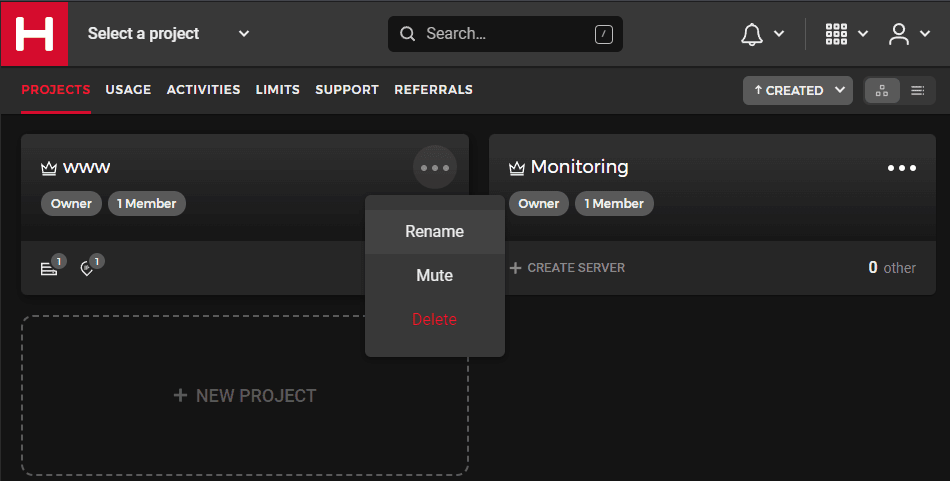 Hetzner Cloud Dashboard